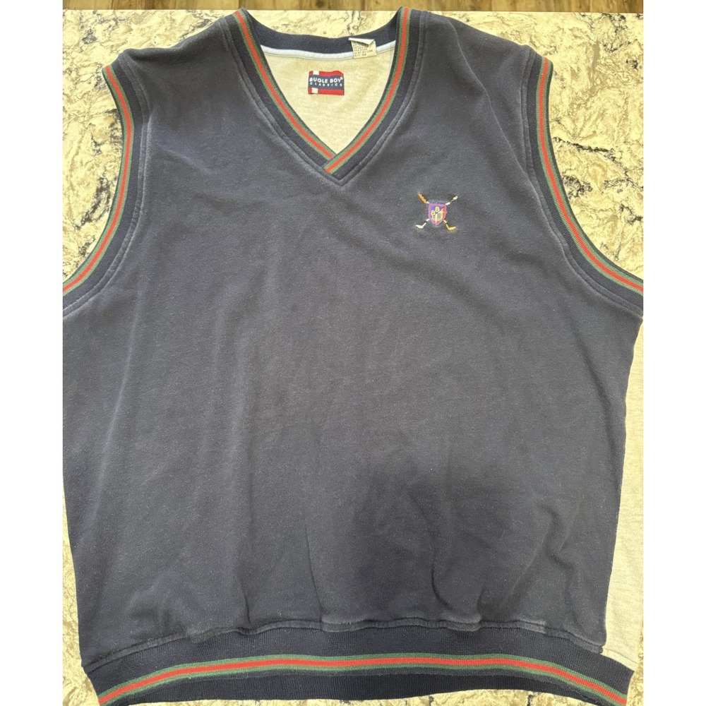 Bugle Boy Sweater Vest Vintage Y2K  Navy Blue Preppy Academia Men's Large